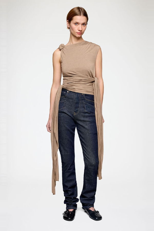 Ganni Marl Mesh Tie Knot Top