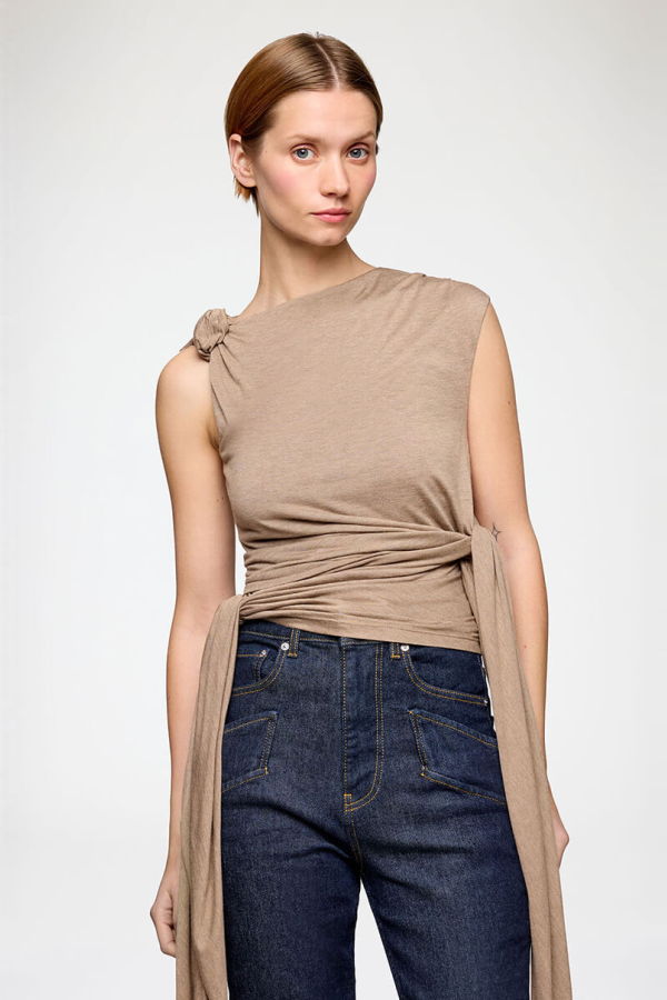 Ganni Marl Mesh Tie Knot Top