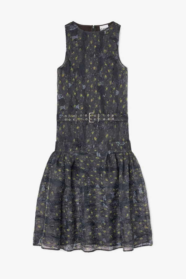 Ganni Shibori Organza Belted Long Dress