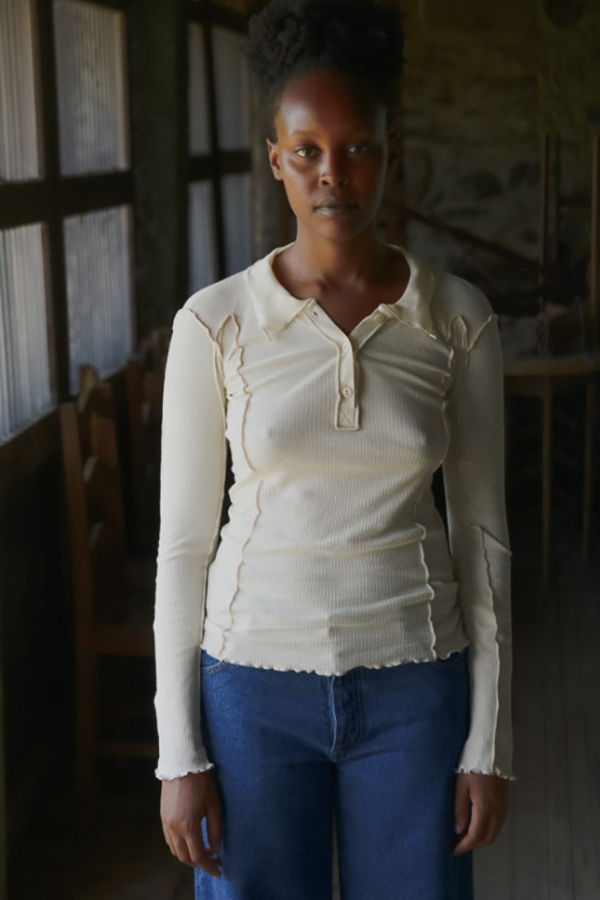 Baserange Omato Polo Long Sleeve Top - Off White