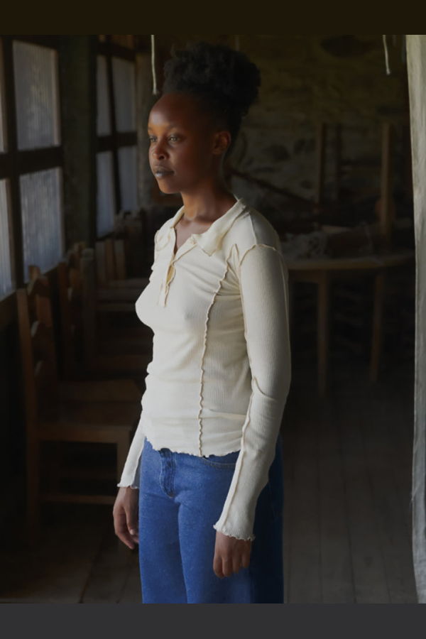 Baserange Omato Polo Long Sleeve Top - Off White