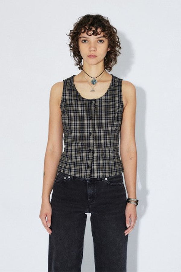 dr.denim Zola Top - Black Summer Check