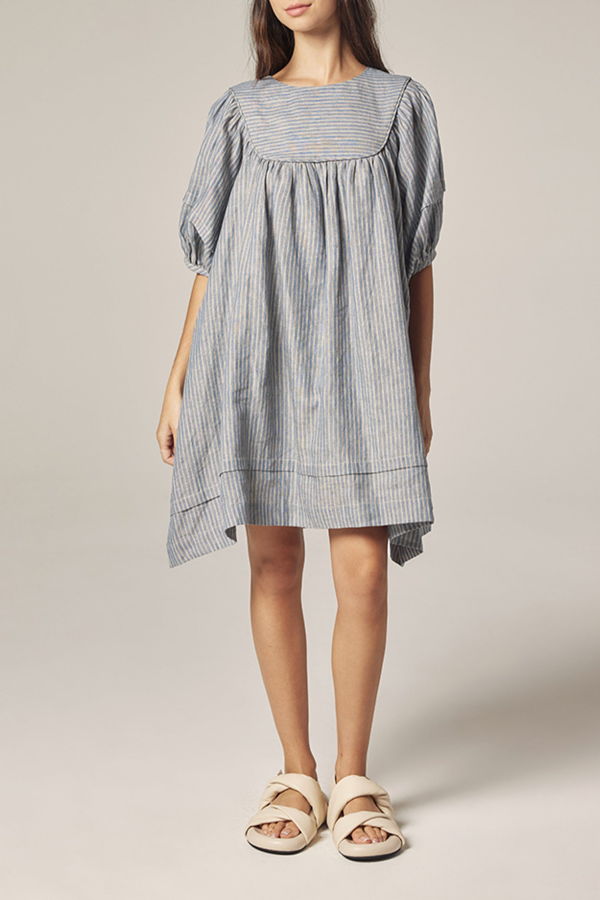 amente Yoke Stripe Dress - Lt. Denim