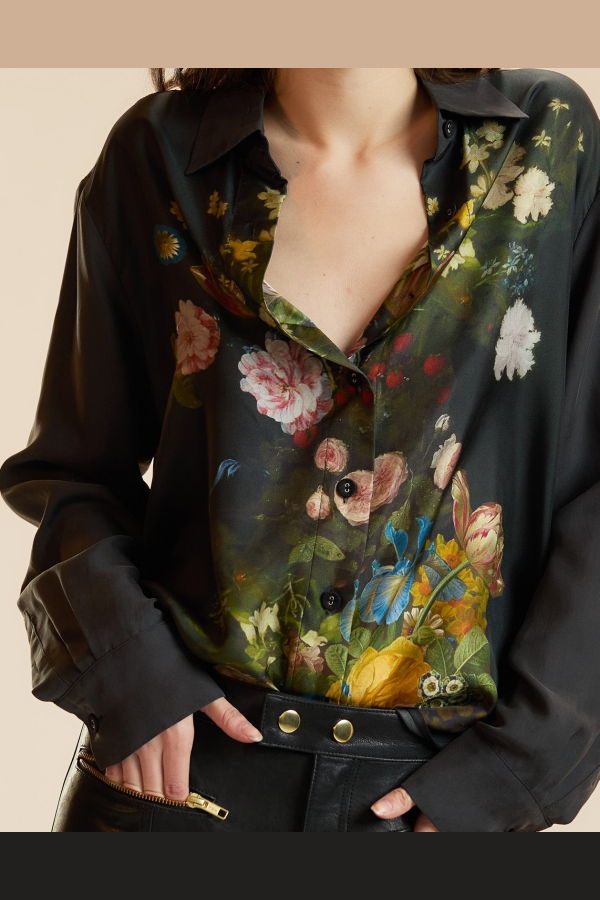 Cynthia Rowley Collectible Silk Shirt - Black Floral