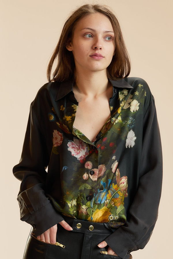 Cynthia Rowley Collectible Silk Shirt - Black Floral