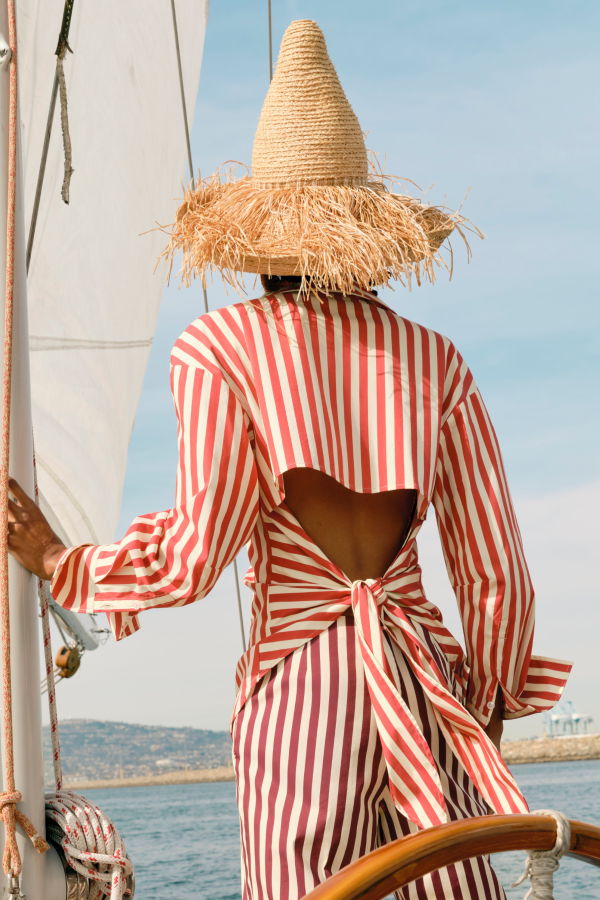 Simon Miller Loch Poplin Button Up Top - Venetian Red Stripe