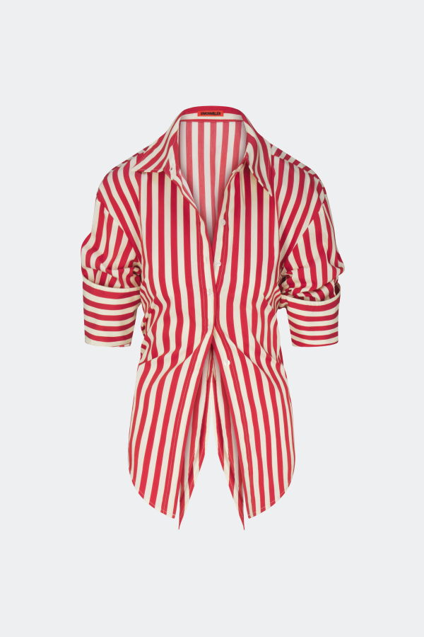 Simon Miller Loch Poplin Button Up Top - Venetian Red Stripe