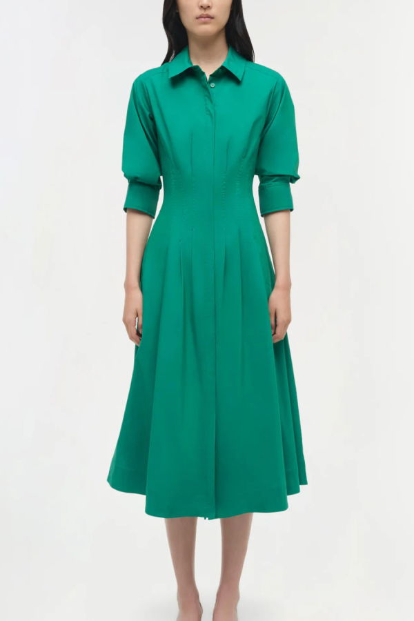 Jonathan Simkhai Jazz Pintuck Midi Dress - Kelly Green