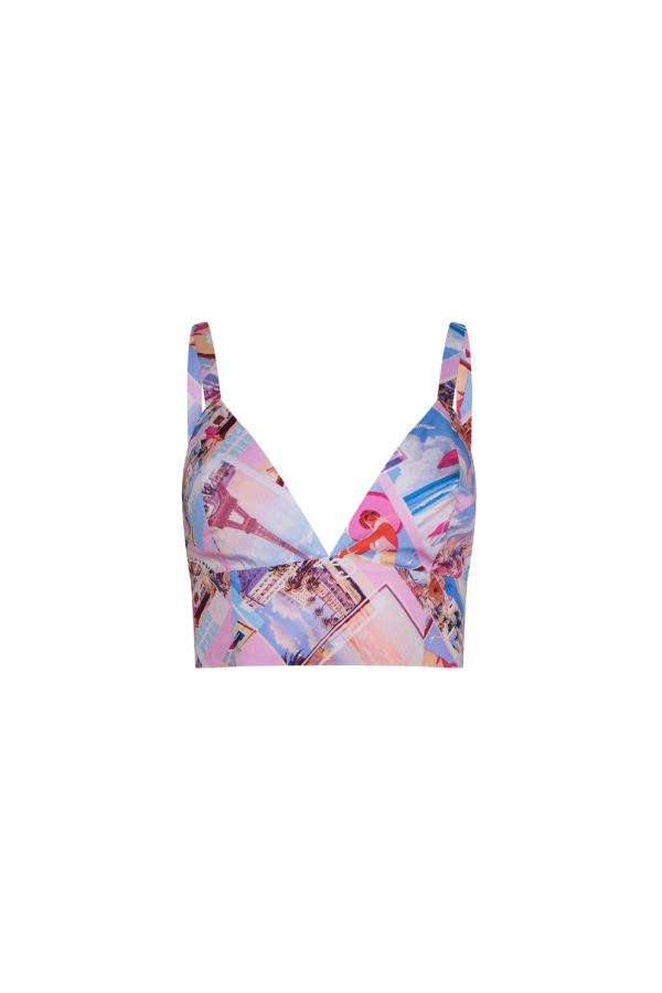 L'agence Kaori Bralette Top - Light Pink Multi Postcard Print