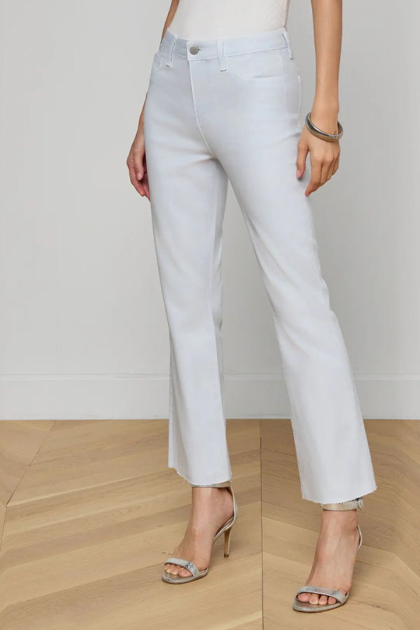L'agence Kendra H/R Crop Flare Jean - Pale Mist Blue Coated