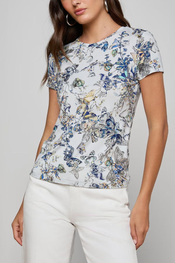 L'agence Ressi Fitted Tee - Grey Multi Watercolor Butterfly