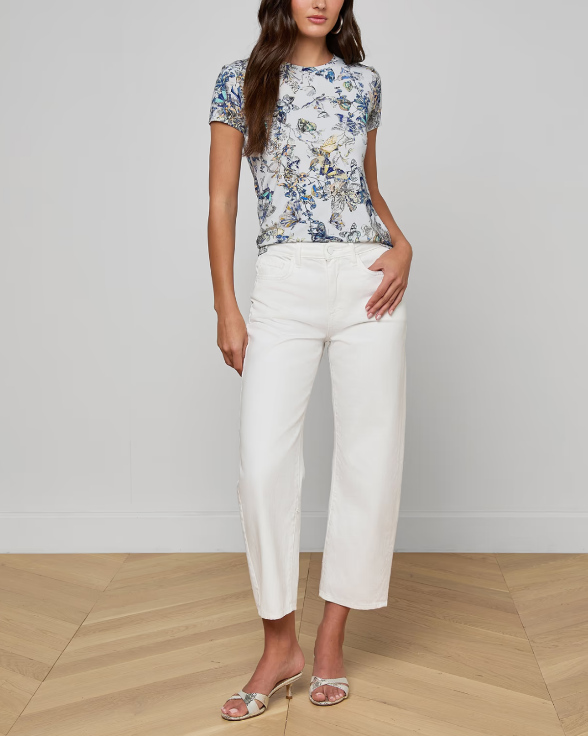 L'agence Ressi Fitted Tee - Grey Multi Watercolor Butterfly - Image 5 of 7