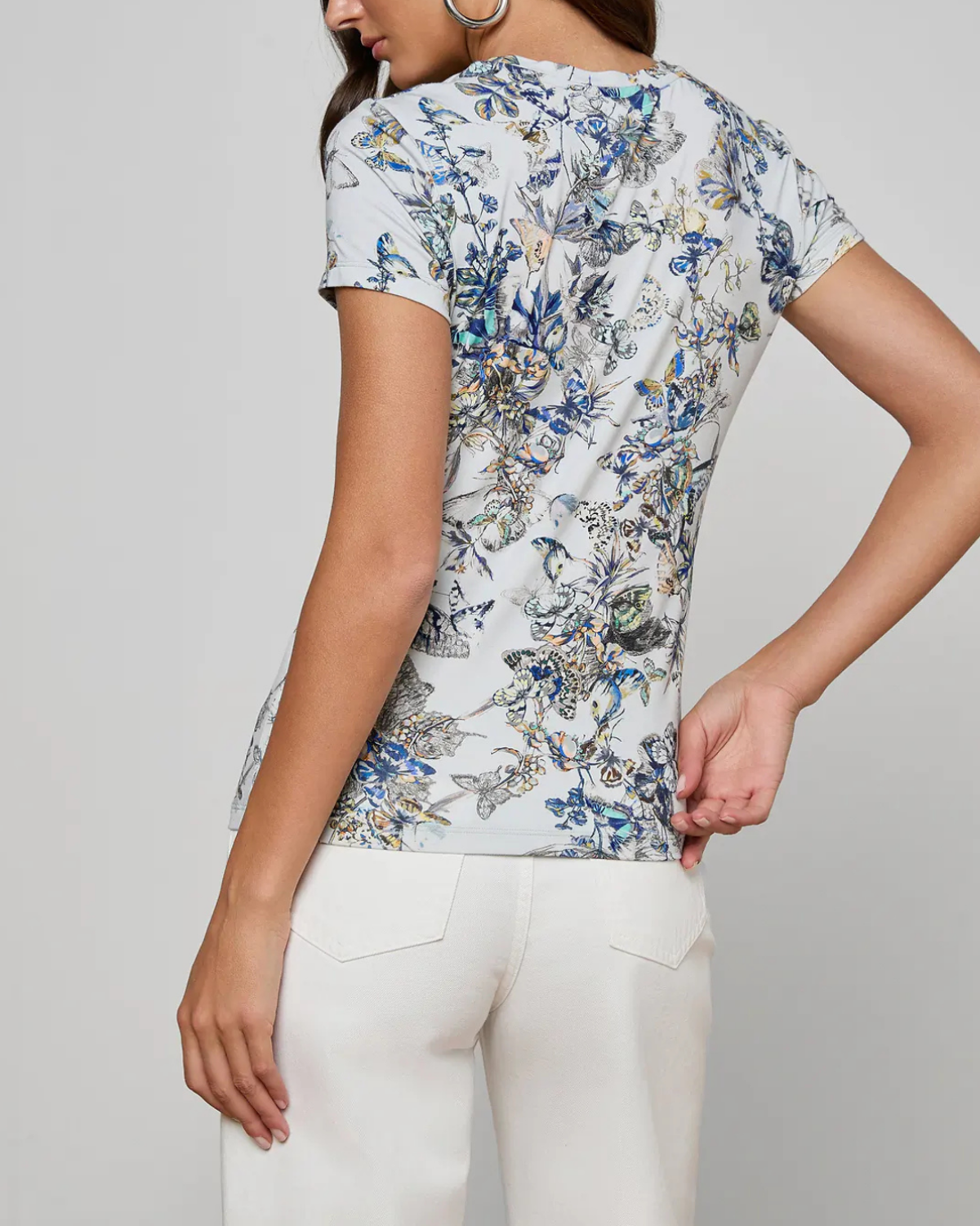 L'agence Ressi Fitted Tee - Grey Multi Watercolor Butterfly - Image 7 of 7