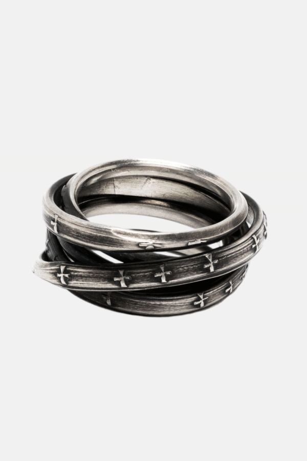 werkstatt:münchen Wound Unite Embossed-Cross Layered Ring - Silver