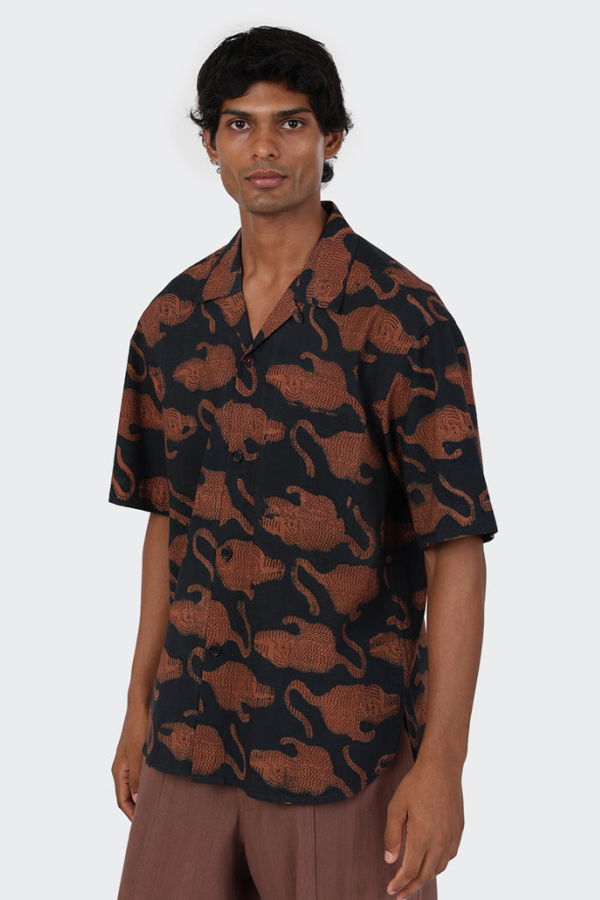 Kardo Ronen Block Print Shirt - Dark Green