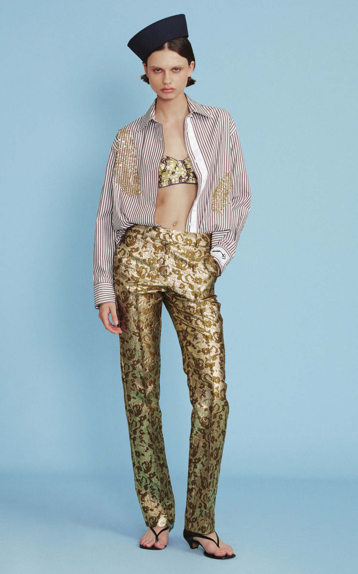Des Phemmes Jacquard Tailored Pant - Gold/Olive - Image 1 of 3