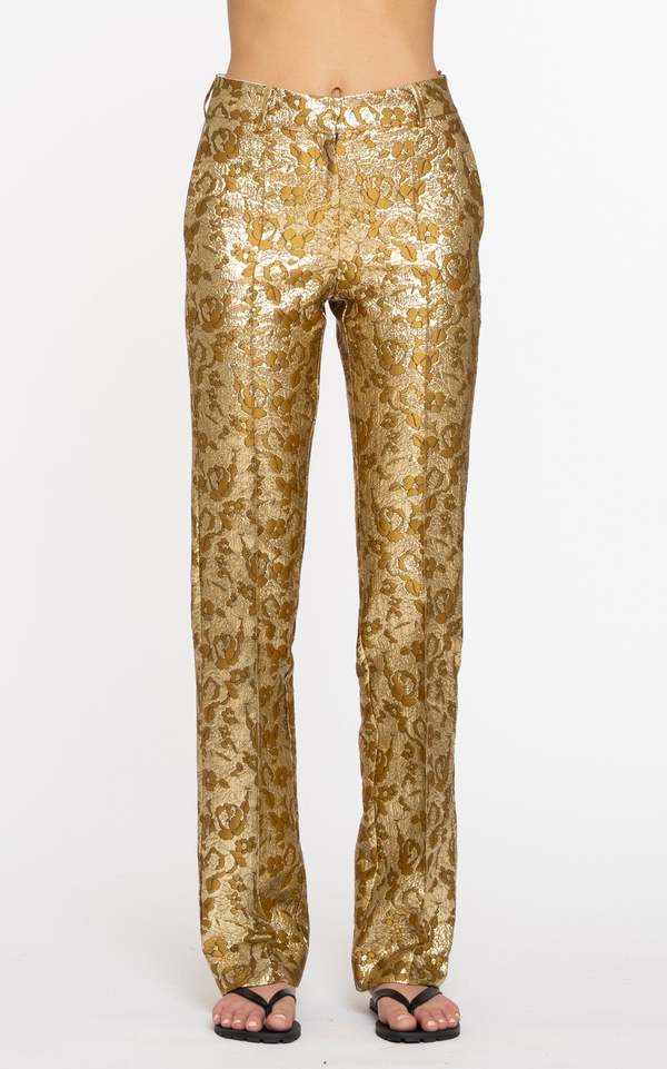 Des Phemmes Jacquard Tailored Pant - Gold/Olive