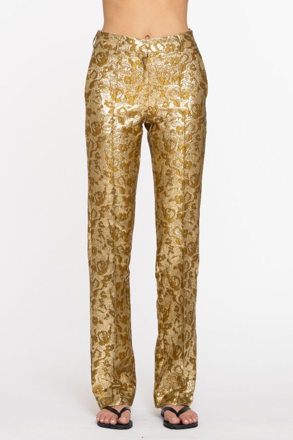 Des Phemmes Jacquard Tailored Pant - Gold/Olive