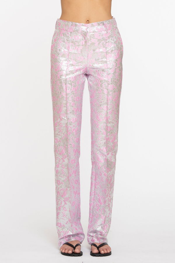 Des Phemmes Jacquard Tailored Pant - Silver/Pink
