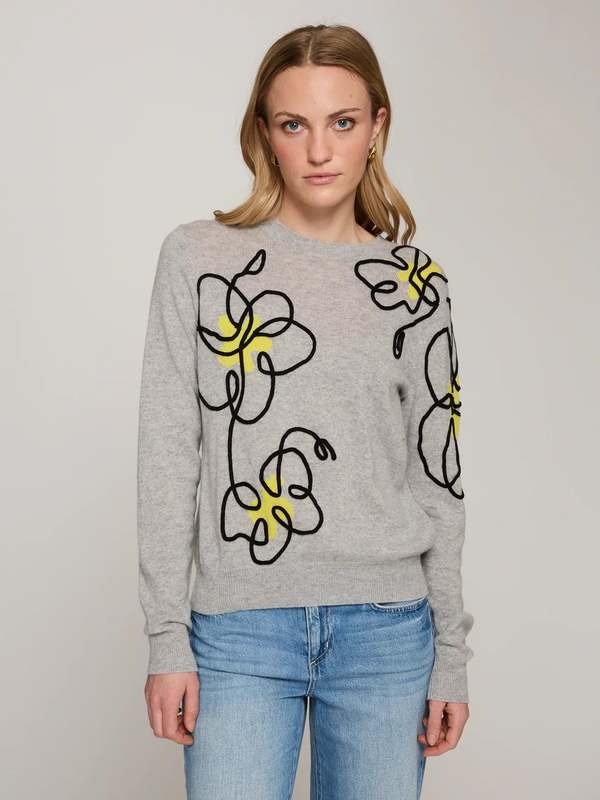 Autumn Cashmere Floral Applique Crew Sweater Autumn Cashmere Floral Applique Crew Sweater