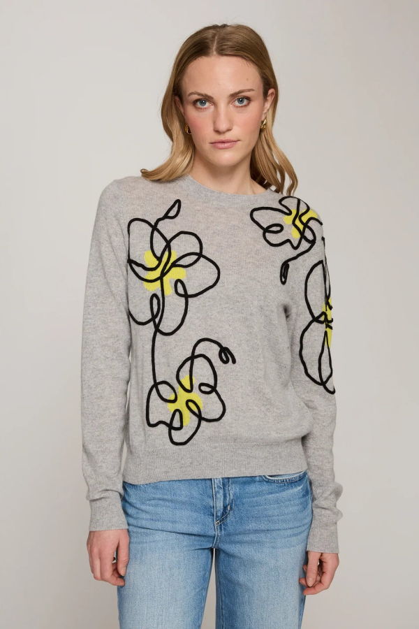 Autumn Cashmere Floral Applique Crew Sweater