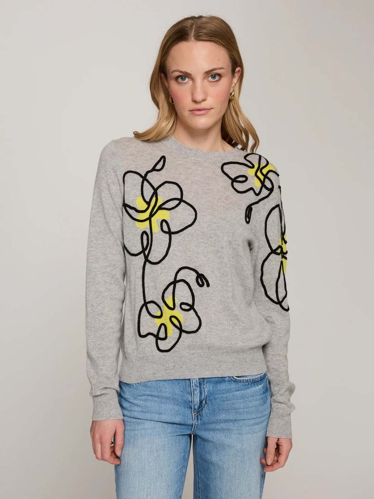 Autumn Cashmere Floral Applique Crew Sweater - Image 1 of 5