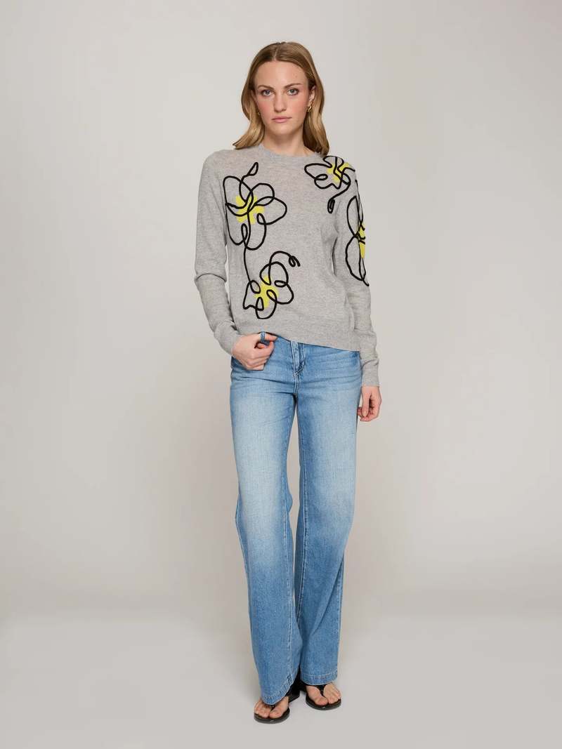 Autumn Cashmere Floral Applique Crew Sweater