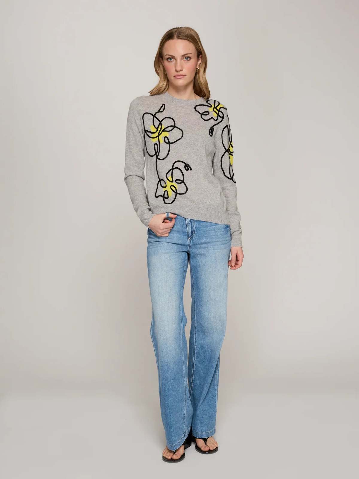 Autumn Cashmere Floral Applique Crew Sweater - Image 3 of 5