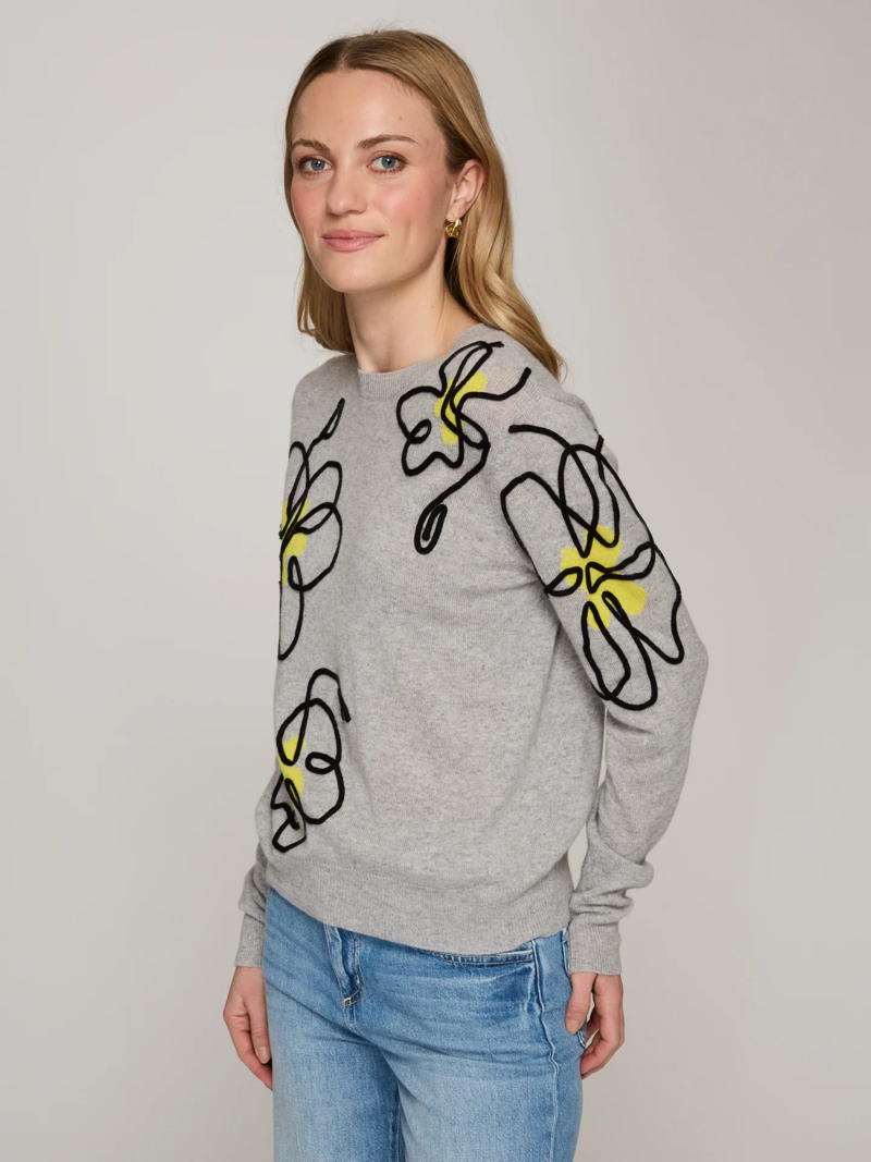 Autumn Cashmere Floral Applique Crew Sweater