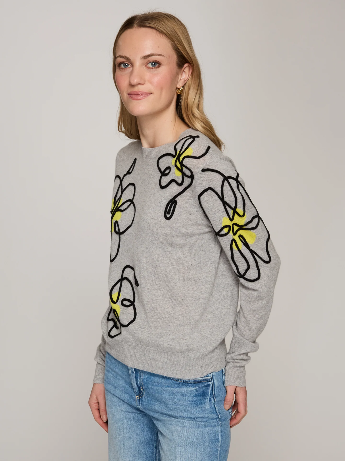 Autumn Cashmere Floral Applique Crew Sweater - Image 4 of 5