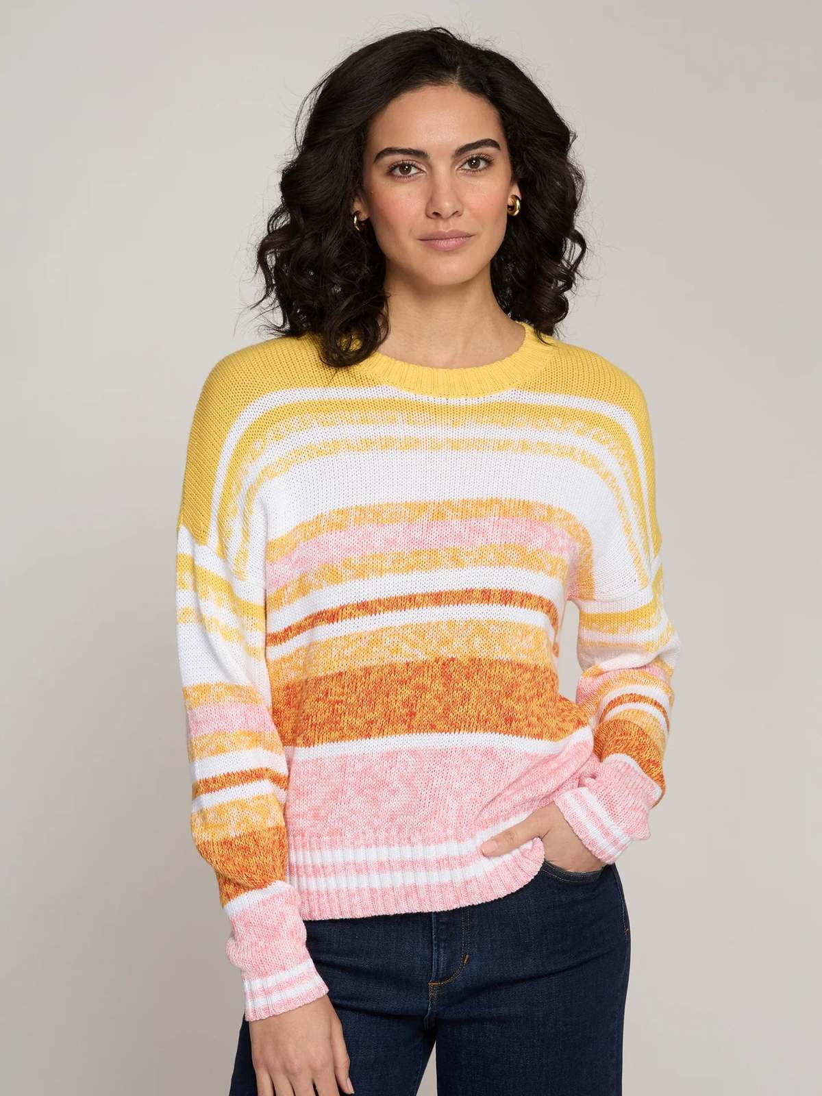 Autumn Cashmere Marled Striped Crew Neck Sweater - Sunset Combo - Image 1 of 4