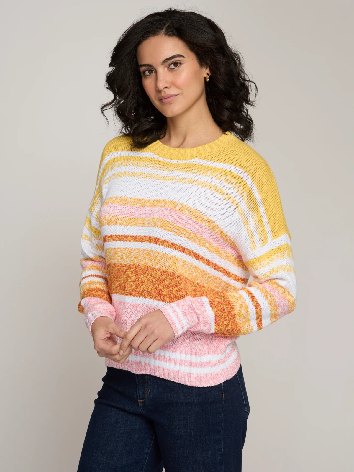 Autumn Cashmere Marled Striped Crew Neck Sweater - Sunset Combo - Image 2 of 4