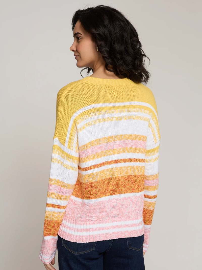 Autumn Cashmere Marled Striped Crew Neck Sweater - Sunset Combo