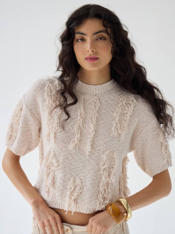 Autumn Cashmere S/S Fringe Crew Sweater