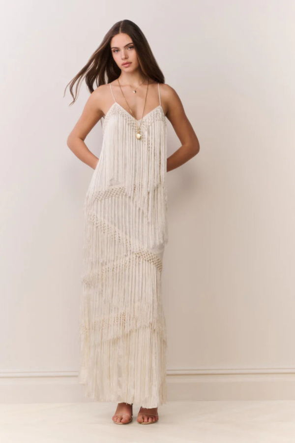 LoveShackFancy Delphi Fringe Lace Gown - Ivory