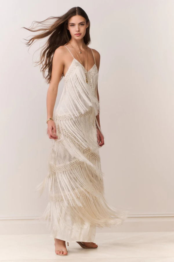 LoveShackFancy Delphi Fringe Lace Gown - Ivory