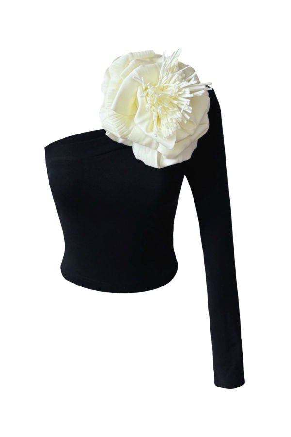 London Atelier Byproduct One Sleeve Top with Flower Pin - Black/White