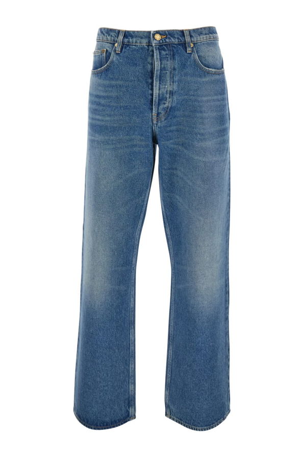 Golden Goose Wide Leg Jeans With Bleach Effect In Denim Cotton - Blue