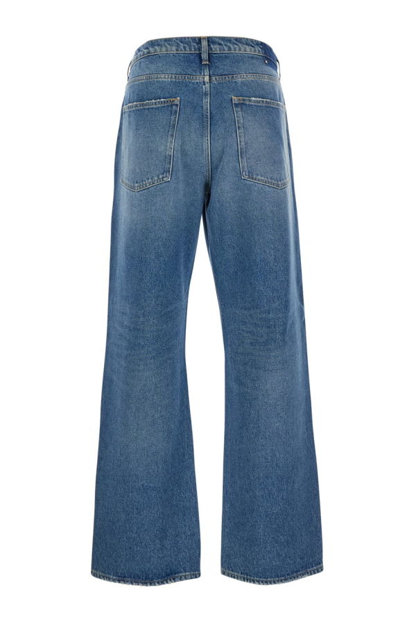 Golden Goose Wide Leg Jeans With Bleach Effect In Denim Cotton - Blue