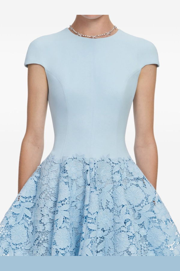 Self-Portrait Lace Skirt Mini Dress - Clear Blue