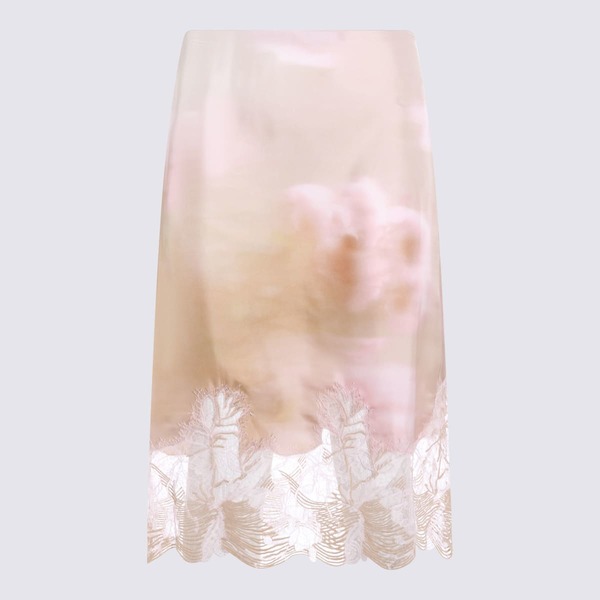 Fabiana Filippi Beige and Pink Silk Floral Skirt