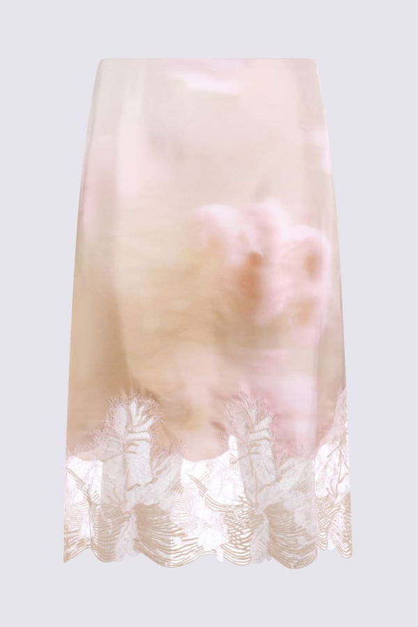Fabiana Filippi Beige and Pink Silk Floral Skirt
