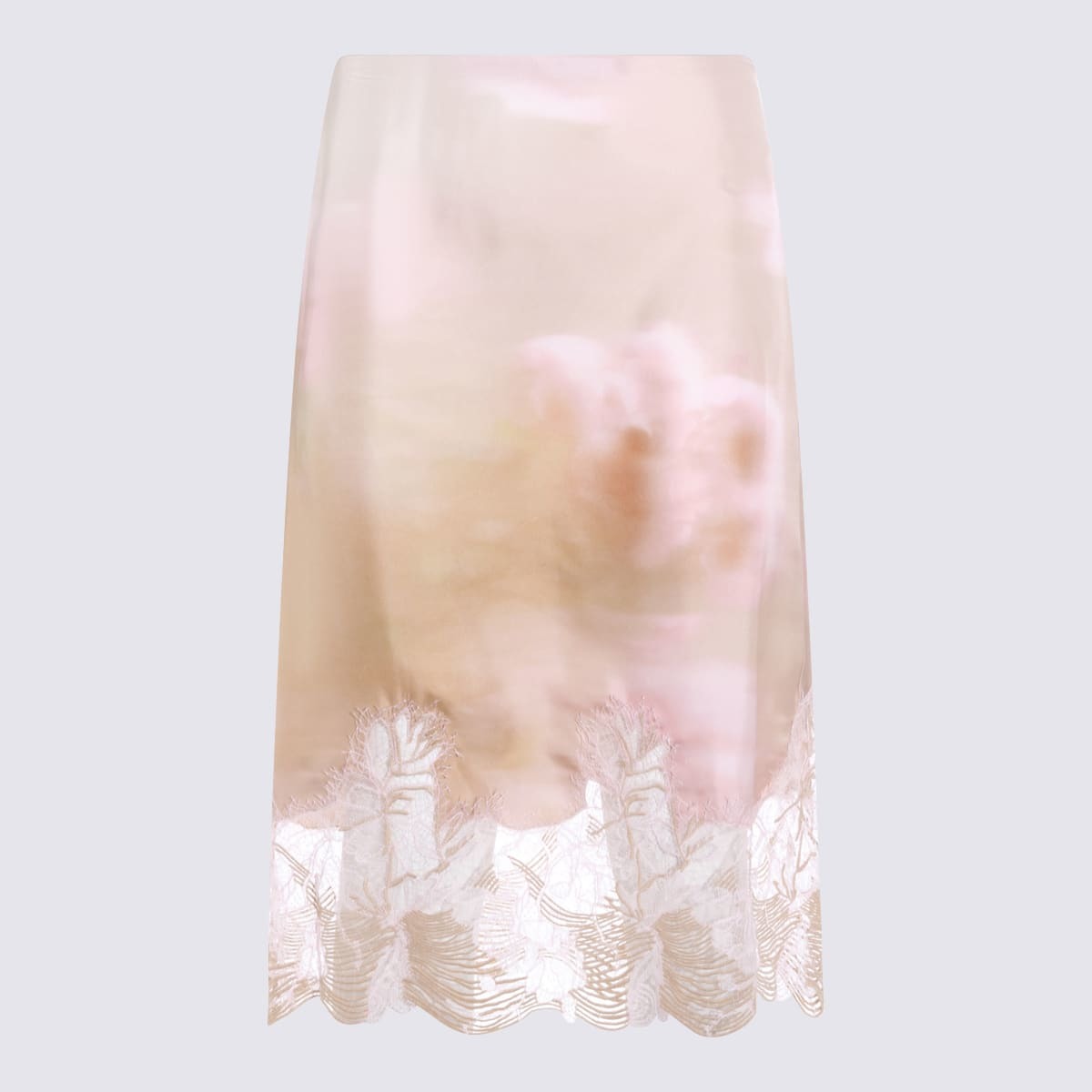 Fabiana Filippi Beige and Pink Silk Floral Skirt - Image 1 of 3