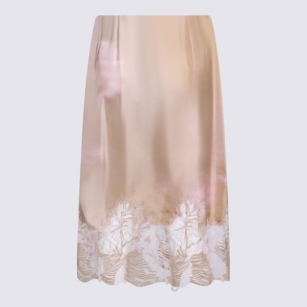Fabiana Filippi Beige and Pink Silk Floral Skirt