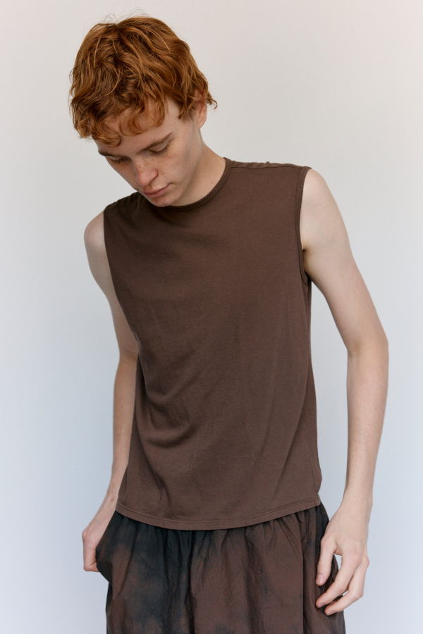 Gabriela Coll Garments NO.33 Brown Organic Cotton Sleeveless T-Shirt