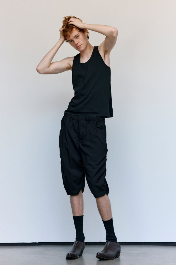 Gabriela Coll Garments NO.330 Summer Wool Draped Short Trouser - Black