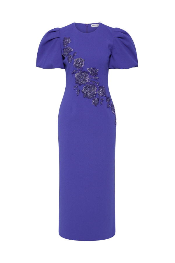 REBECCA VALLANCE Evolet Puff Sleeve Midi Dress - Ultra Marine Blue