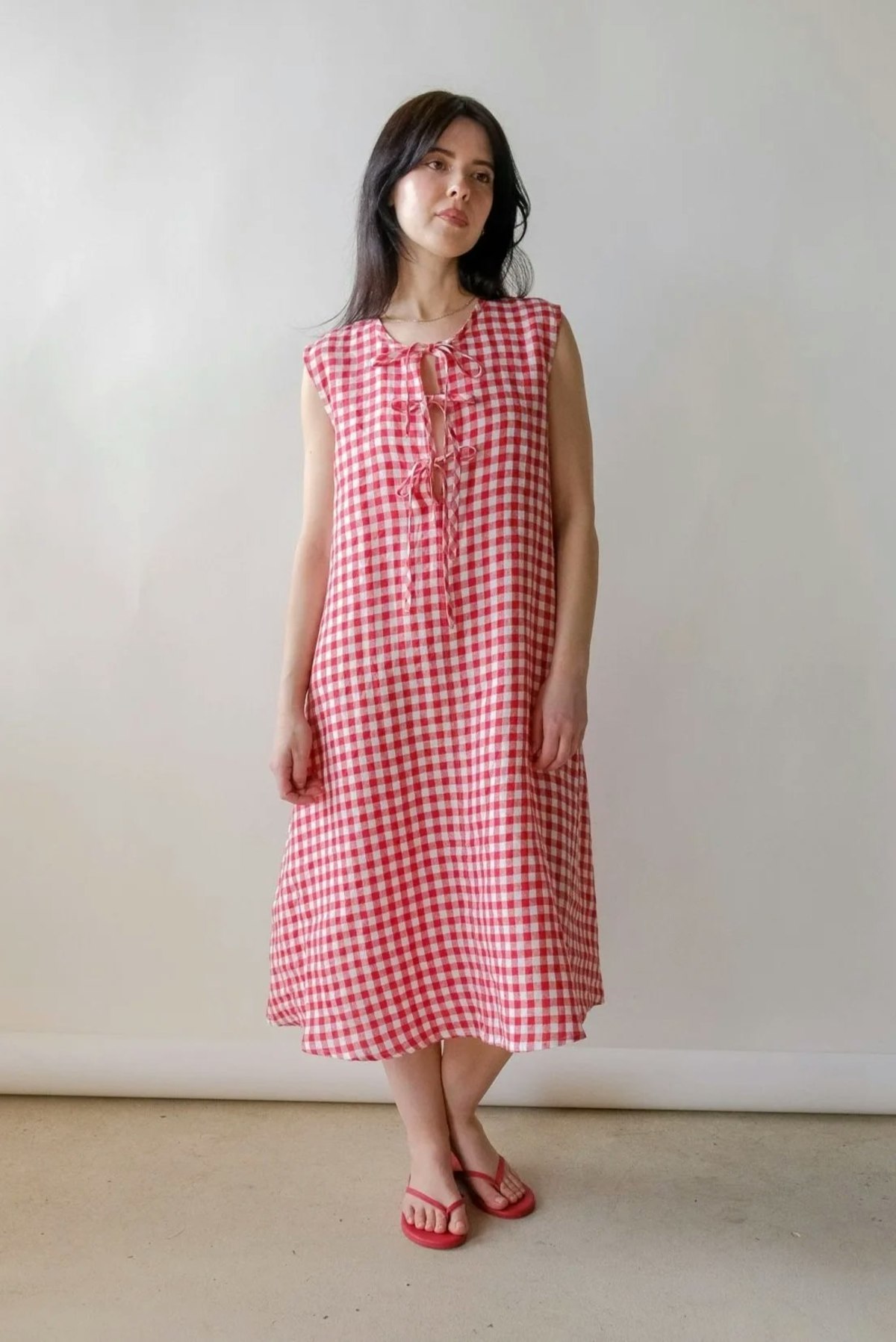 Linenfox Cara Dress - Red Gingham - Image 1 of 4