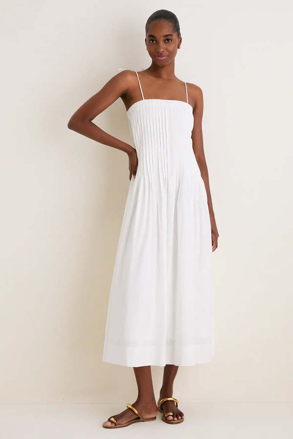 Moon River Pleated Front Detail Midi Dress - Off White Moon River Pleated Front Detail Midi Dress - Off White