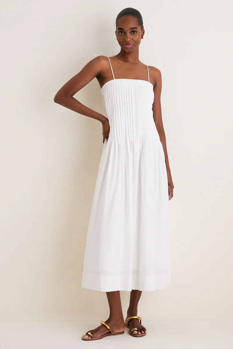 open lace back dress White V-Neck Pleated Midi Dress